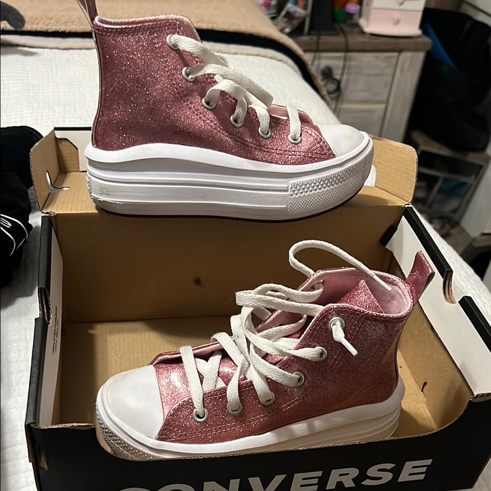 Converse Kids Pink Glitter High-Top Sneakers